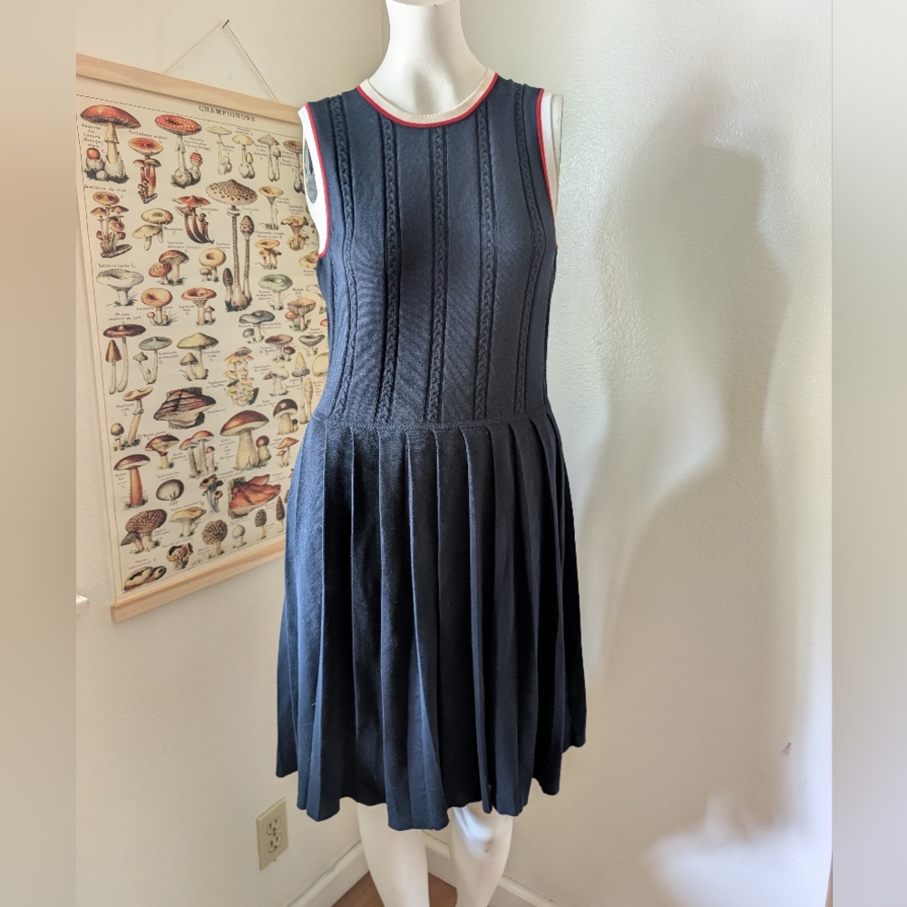Brooks Brothers Navy Blue Knit Dress with Red and White Trim